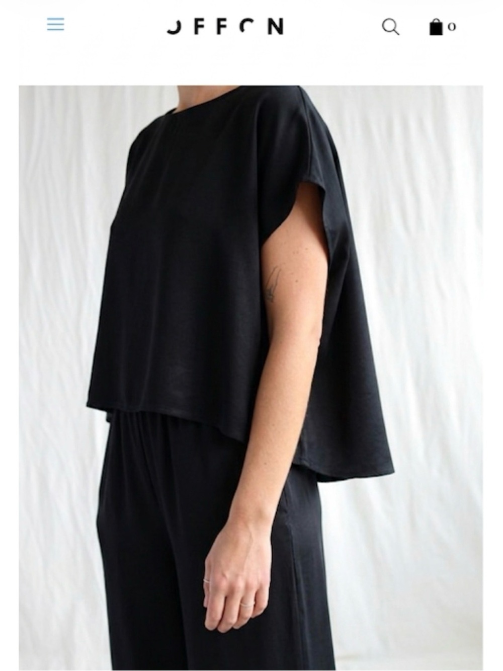 OFF ON Black Tencel Oversize Cropped Blouse Boxy Boat Neck Top XXS/XS Offon